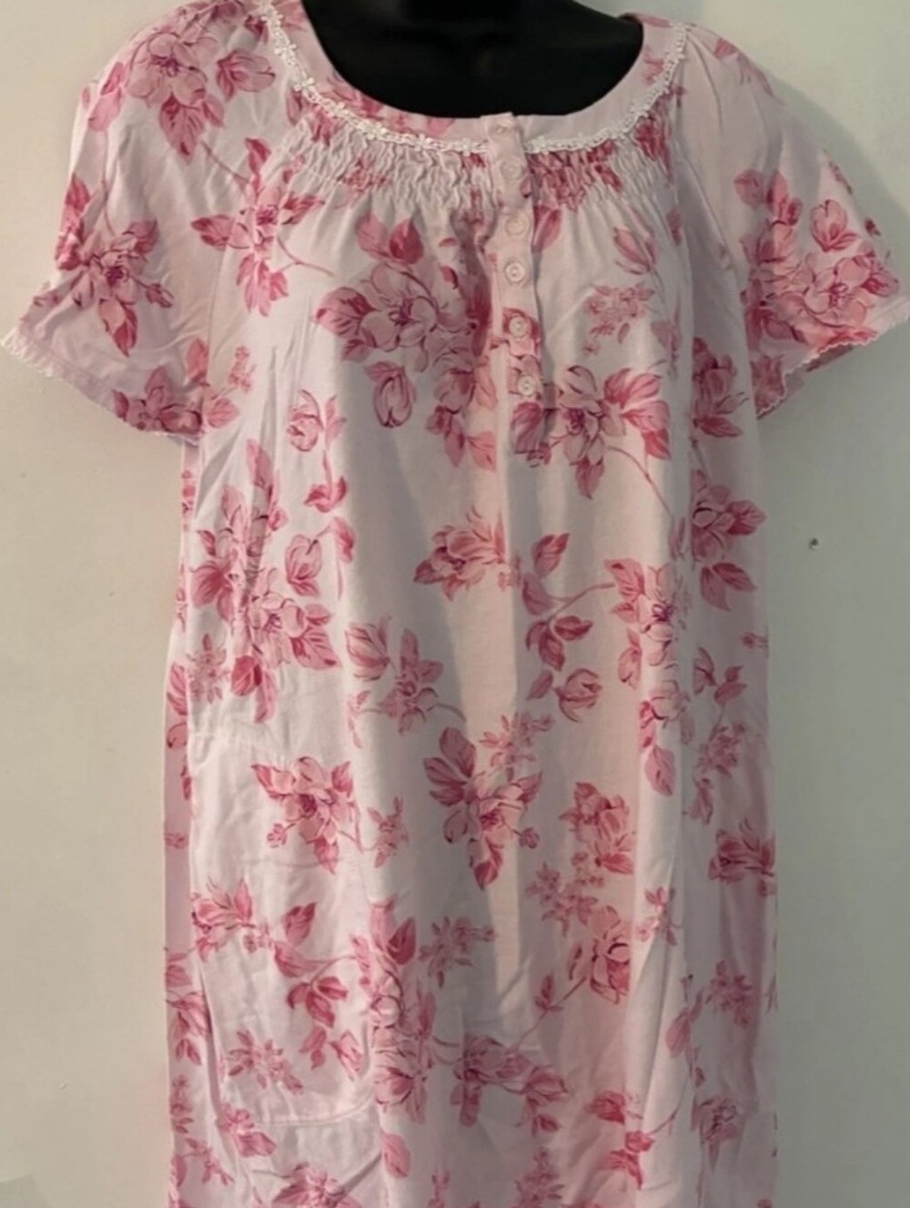 Aria Medium Women Floral Nightgown White Pink Floral Sleep Dress Lounge Wear